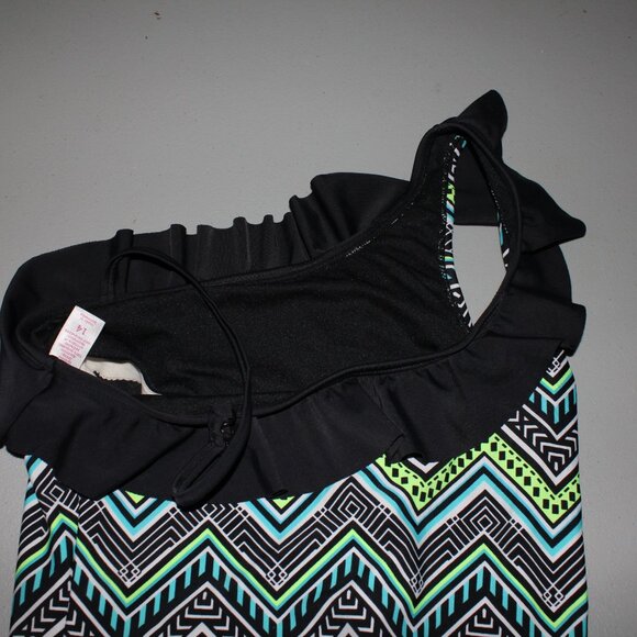 Green & Black 1 Pcs Justice Swimsuit Size 14 - Picture 5 of 8